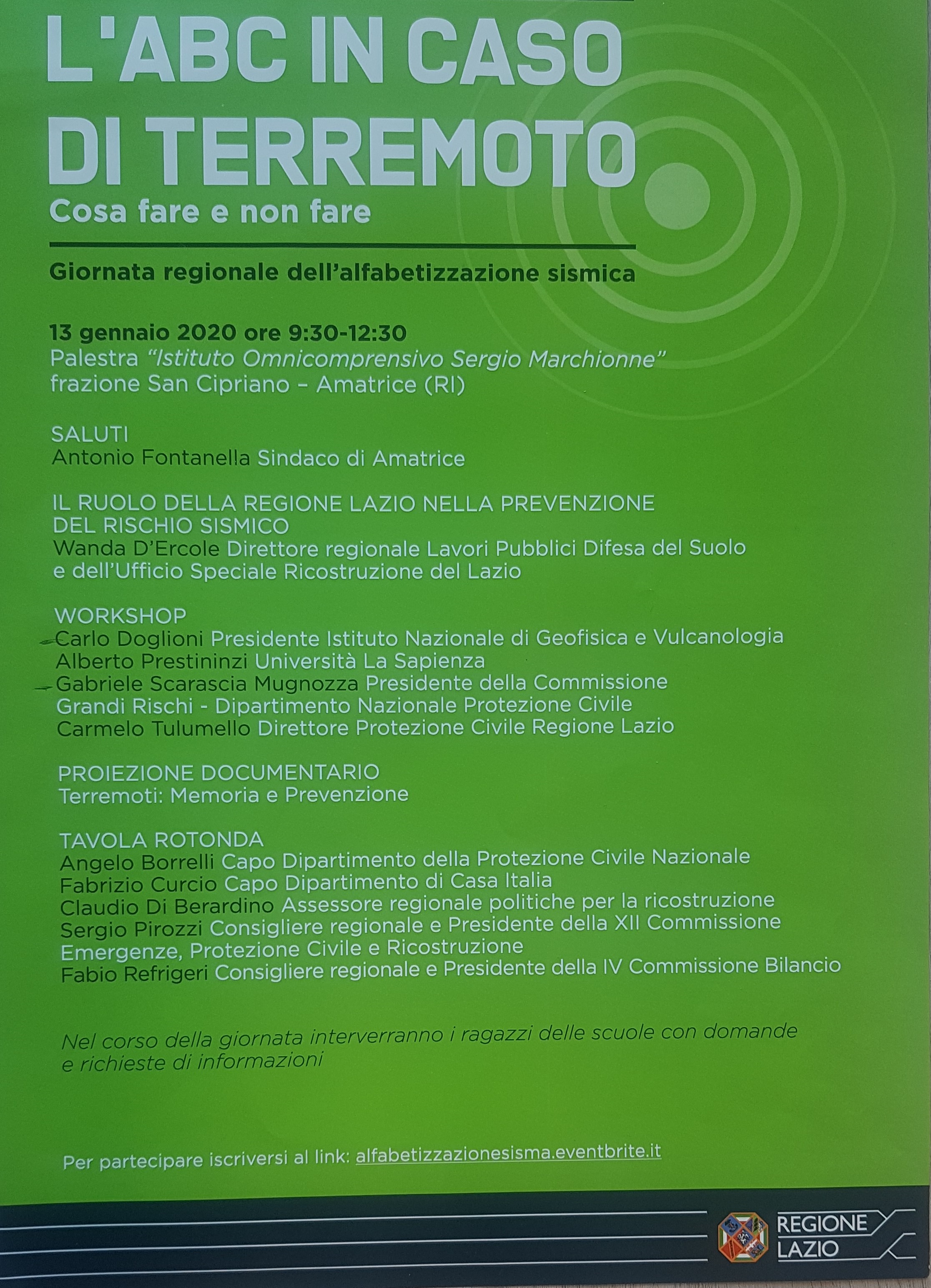 Programma Giornata Regionale Alfabetizzazione Sismica