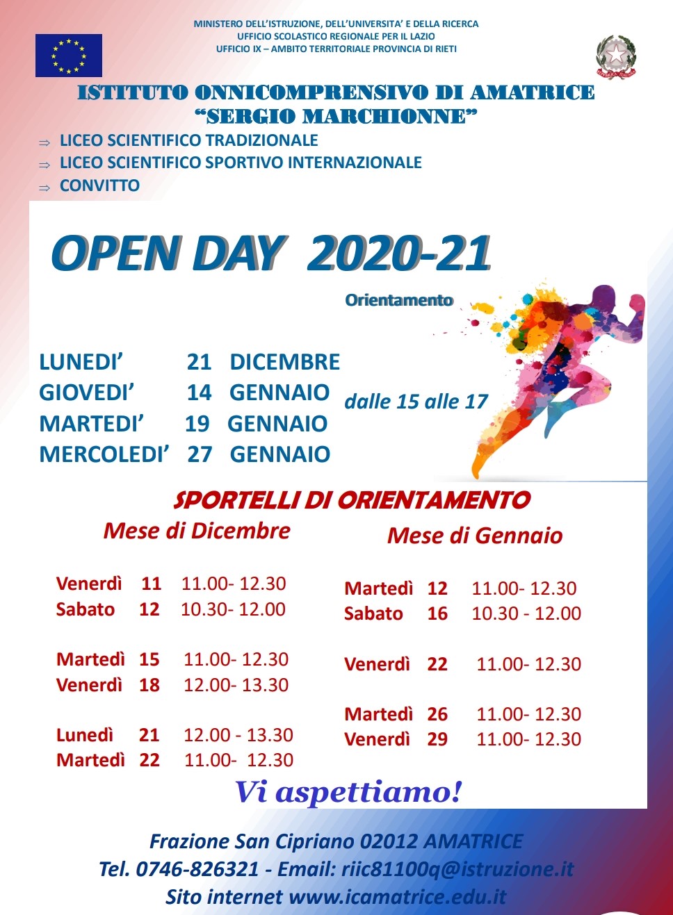Sportelli orientamento e Open Day Amatrice - A.S.2020-2021